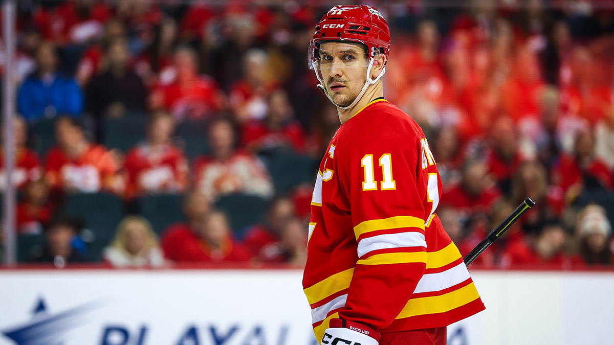 Calgary Flames center Mikael Backlund (11) against the Columbus Blue Jackets during the second period at Scotiabank Saddledome.