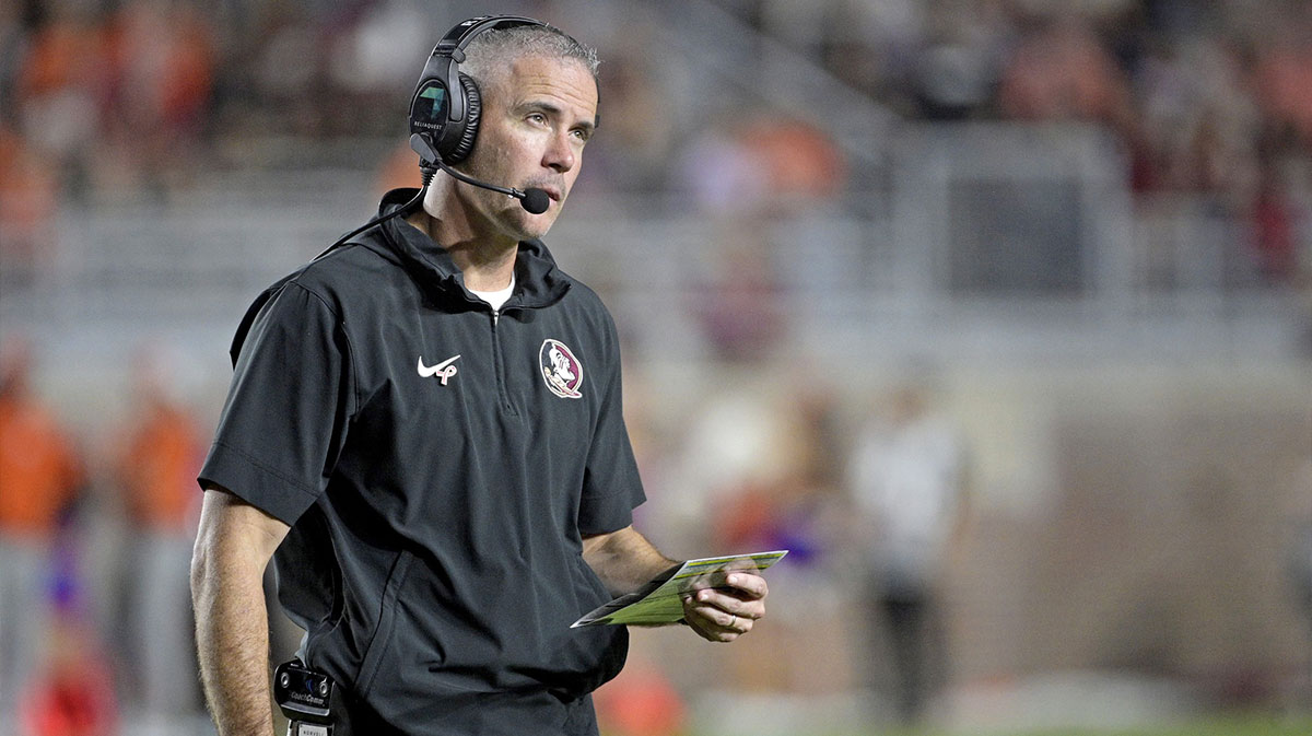 Florida State Seminoles head coach Mike Norvell looks on during the second half against the Clemson Tigers at Doak S. Campbell Stadium.