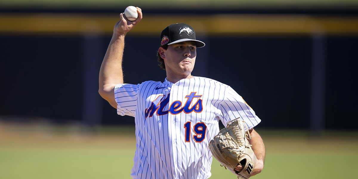 Oct 7, 2022; Peoria, Arizona, USA; New York Mets pitcher Mike Vasil plays for the Peoria Javelinas during an Arizona Fall League baseball game at Peoria Sports Complex.