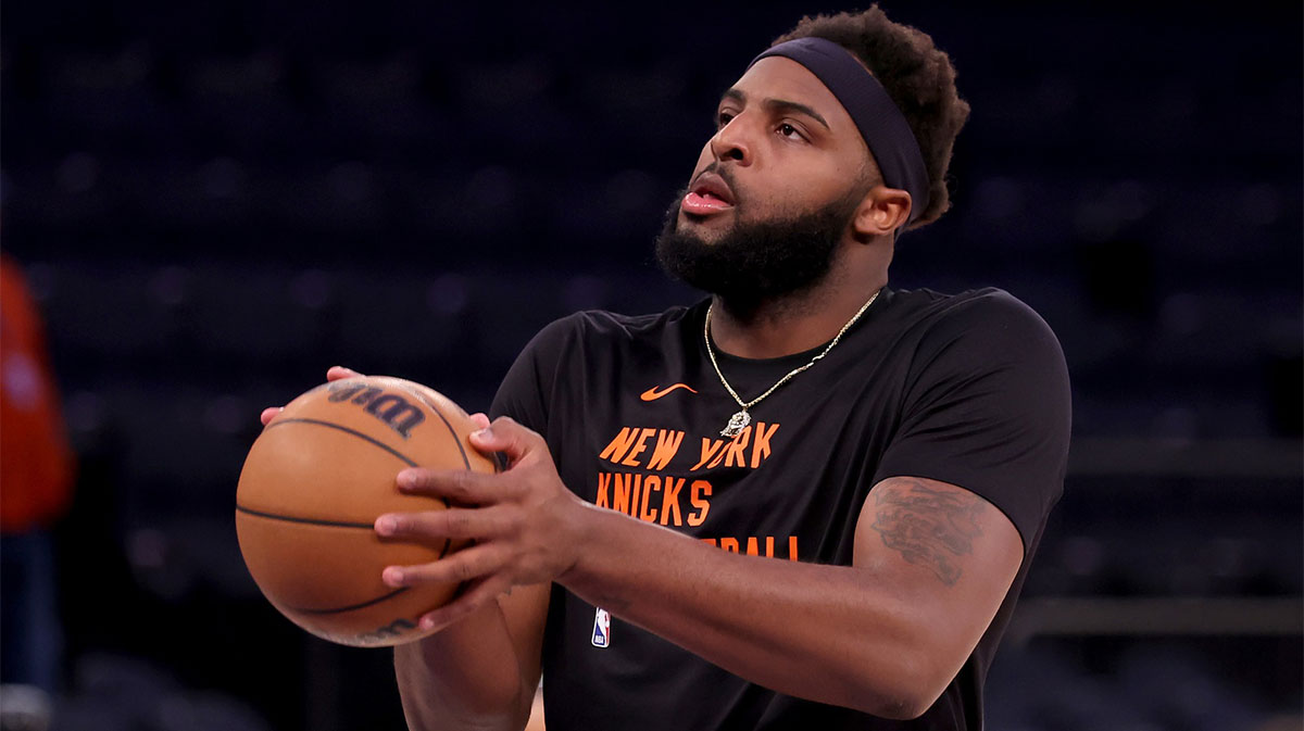 New York Knicks center Mitchell Robinson (23) warms up before game five of the first round of the 2024 NBA playoffs against the Philadelphia 76ers at Madison Square Garden. 