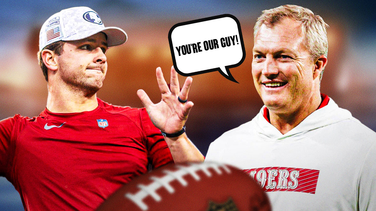 San Francisco 49ers quarterback Brock Purdy and general manager John Lynch
