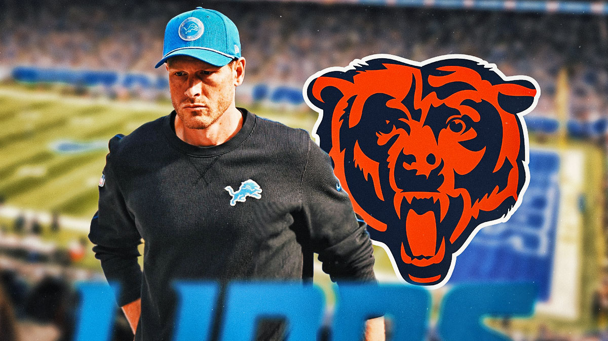 Ben Johnson in a Lions coaching gear next to a Bears logo.