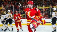 Calgary Flames center Nazem Kadri (91) celebrates his goal against the Boston Bruins during the second period at Scotiabank Saddledome.