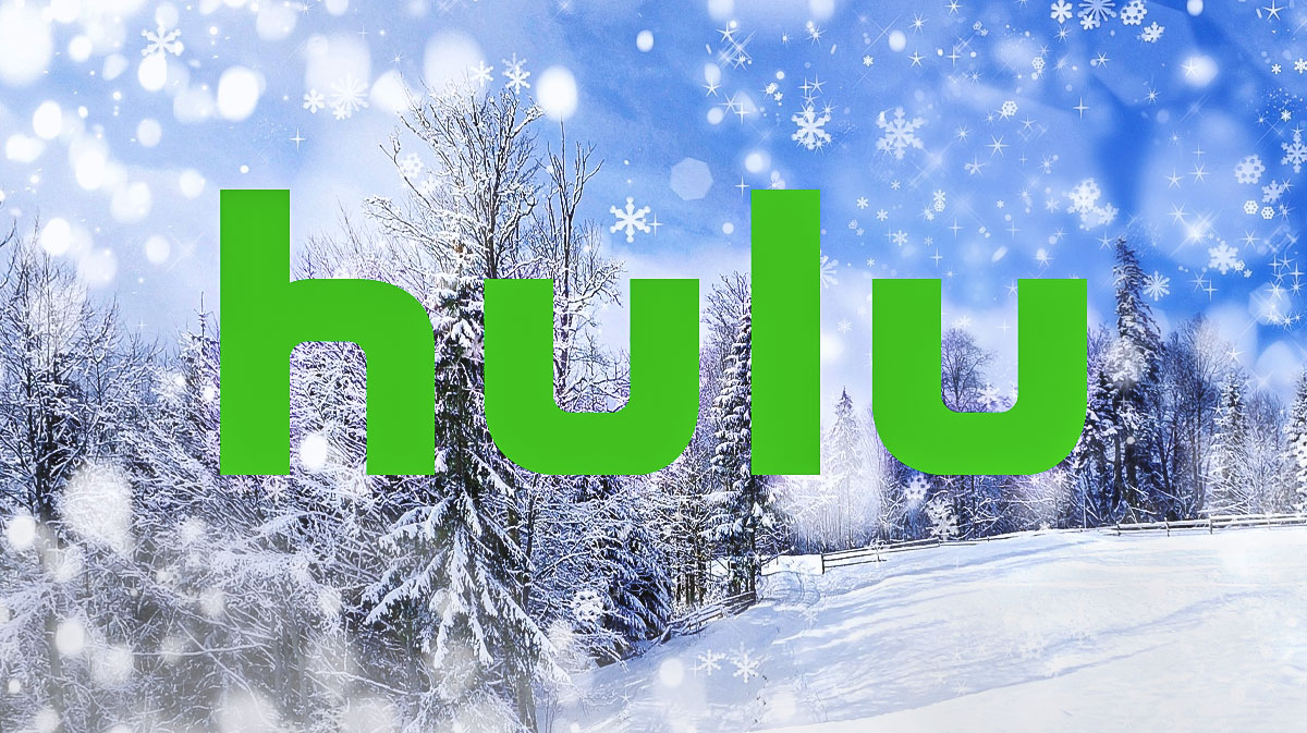 Hulu logo with winter snow background.