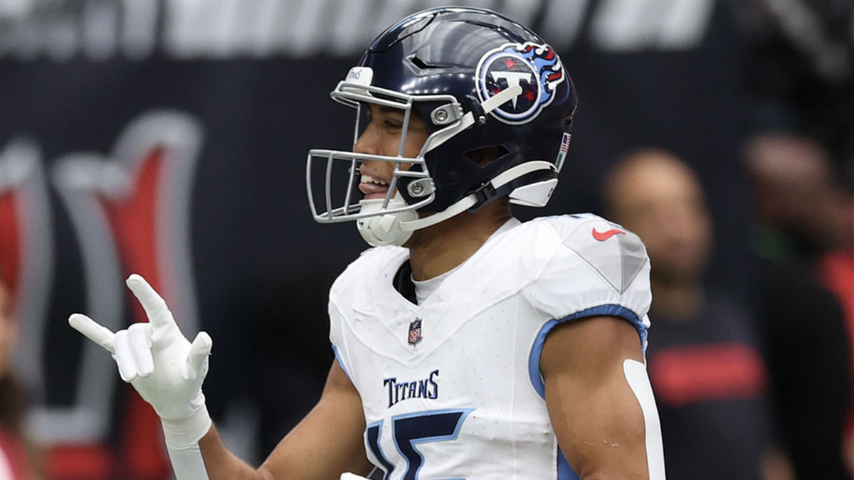 Tennessee Titans wide receiver Nick Westbrook-Ikhine (15) celebrates his touchdown reception against the Houston Texans in the first quarter at NRG Stadium.