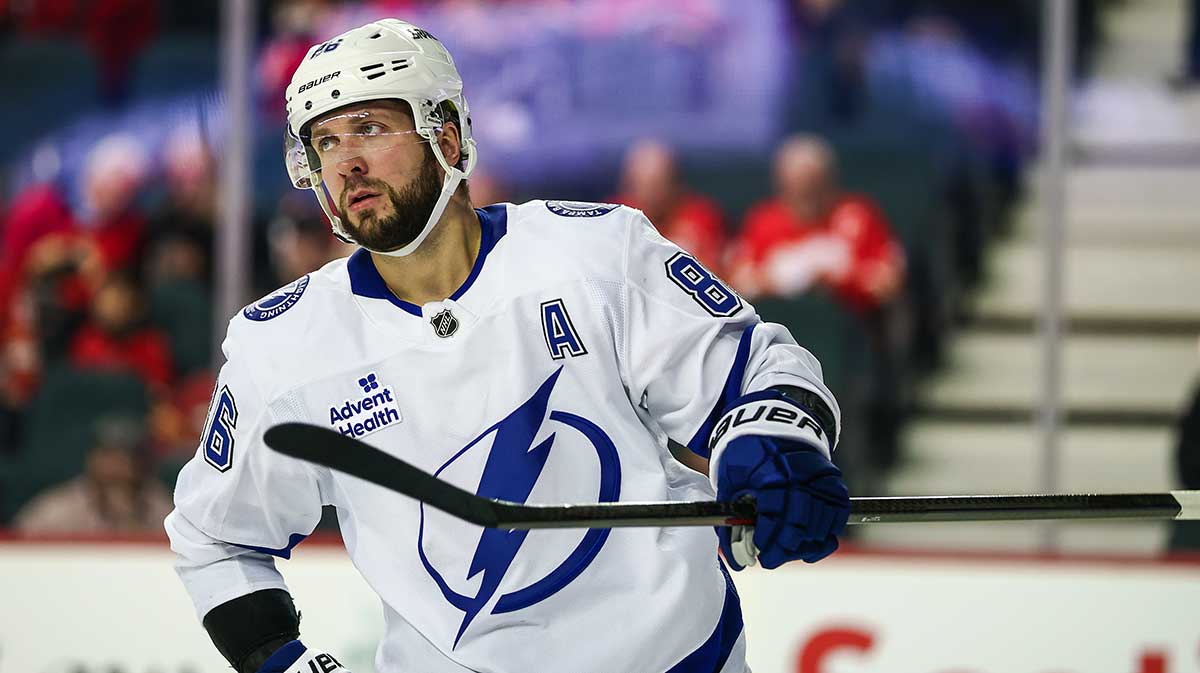 Tampa Bay Lightning right wing Nikita Kucherov (86) during the third period against the Calgary Flames at Scotiabank Saddledome.