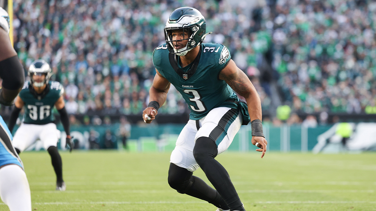 Philadelphia Eagles linebacker Nolan Smith Jr. (3) in action against the Carolina Panthers at Lincoln Financial Field.