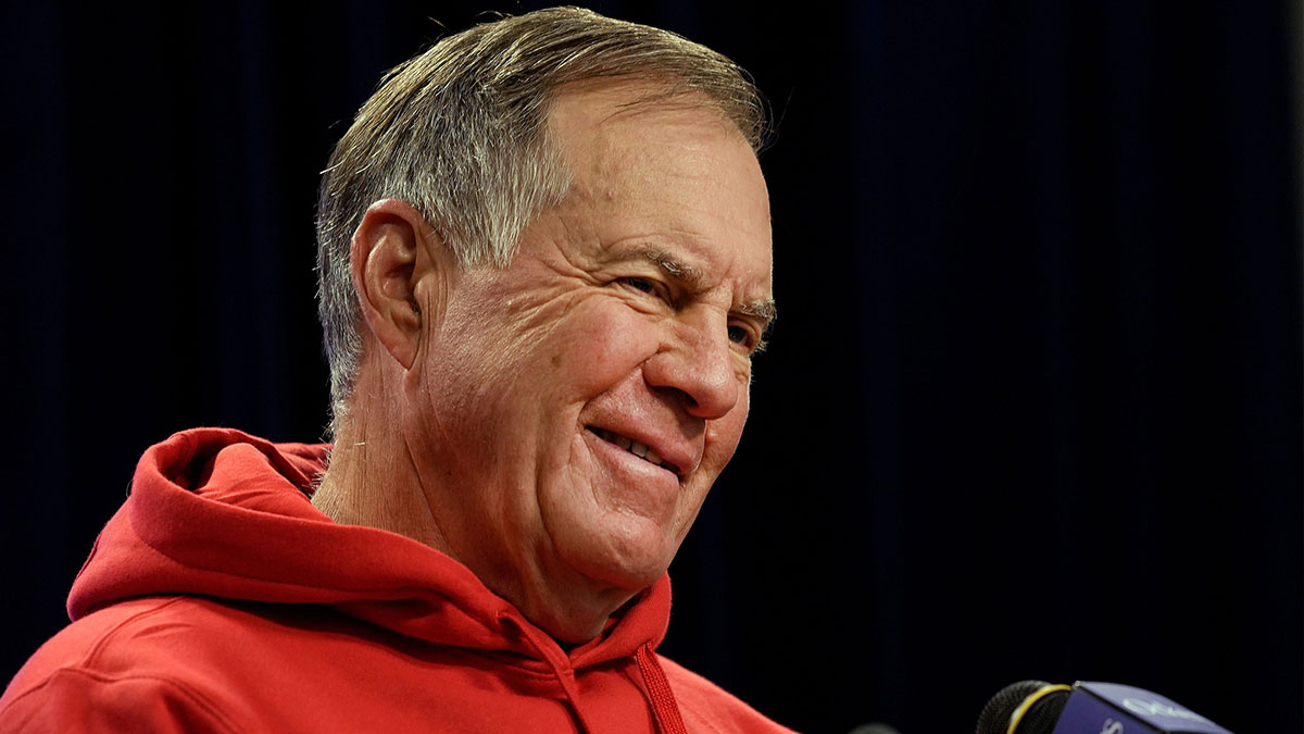 Bill Belichick smiles during questions at a press conference