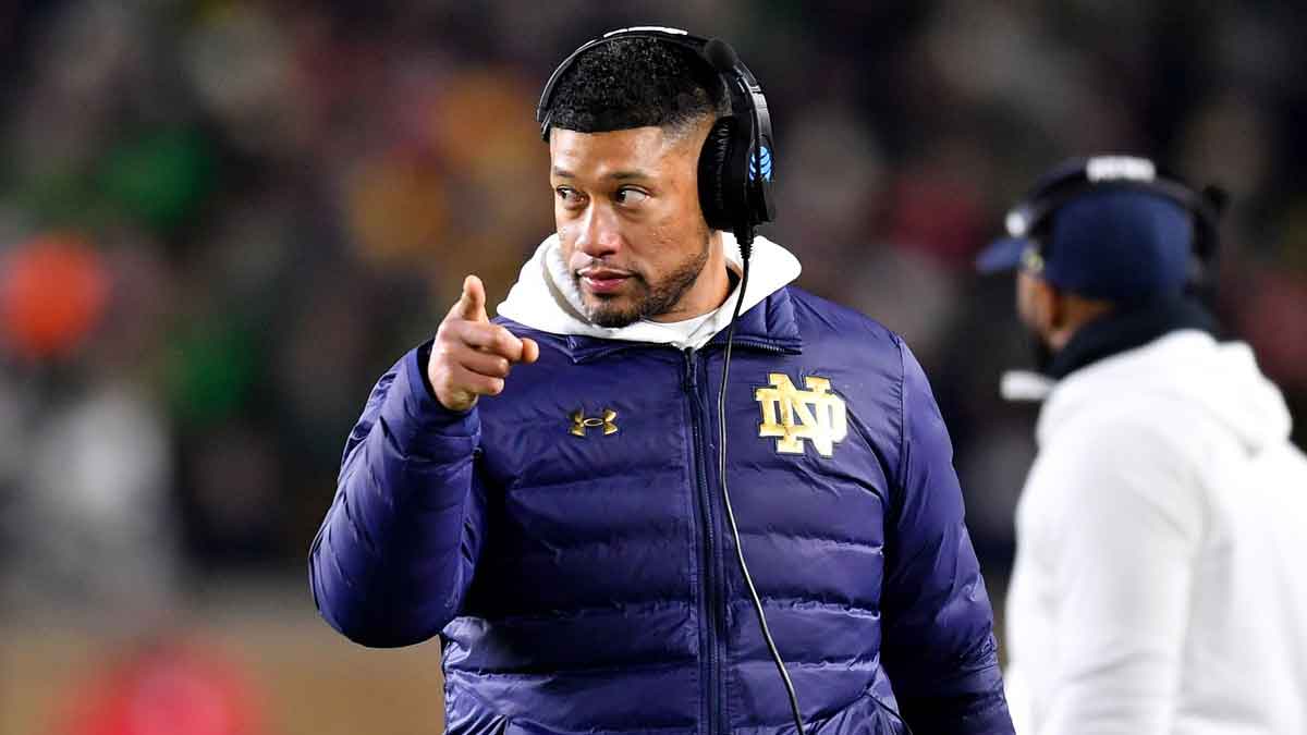 Notre Dame Fighting Irish head coach Marcus Freeman during the third quarter against the Indiana Hoosiers at Notre Dame Stadium.