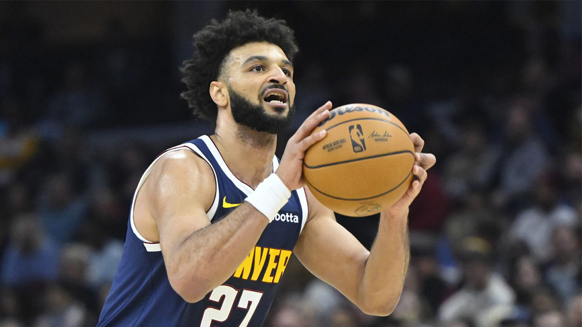 Nuggets guard Jamal Murray (27) goes for a shot in the second quarter against the Cleveland Cavaliers at Rocket Mortgage FieldHouse