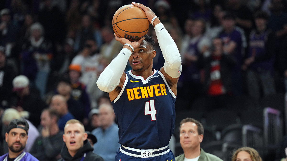 Nuggets guard Russell Westbrook (4) shoots