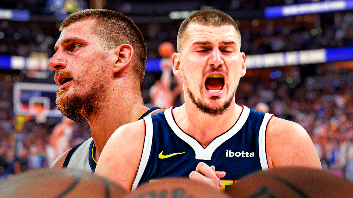 Nikola Jokic screaming or looking angry.