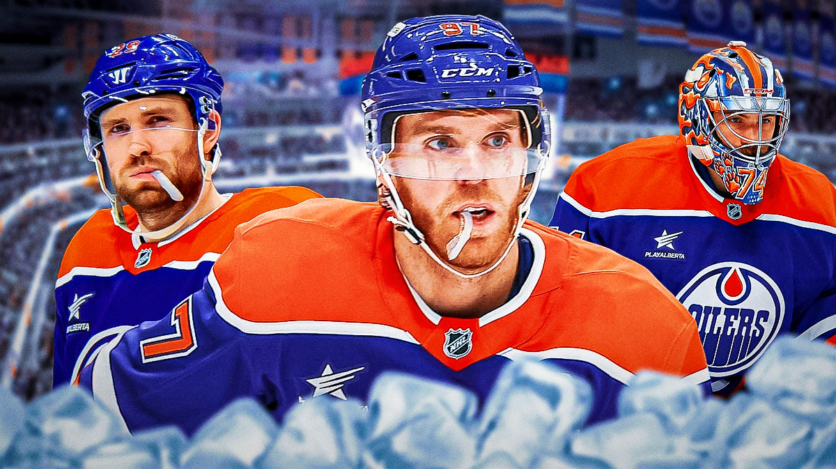 Oilers Connor McDavid, Leon Draisaitl, and Stuart Skinner inside Rogers Place