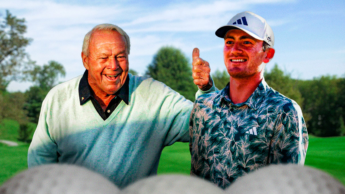nick dunlap smiling next to arnold palmer
