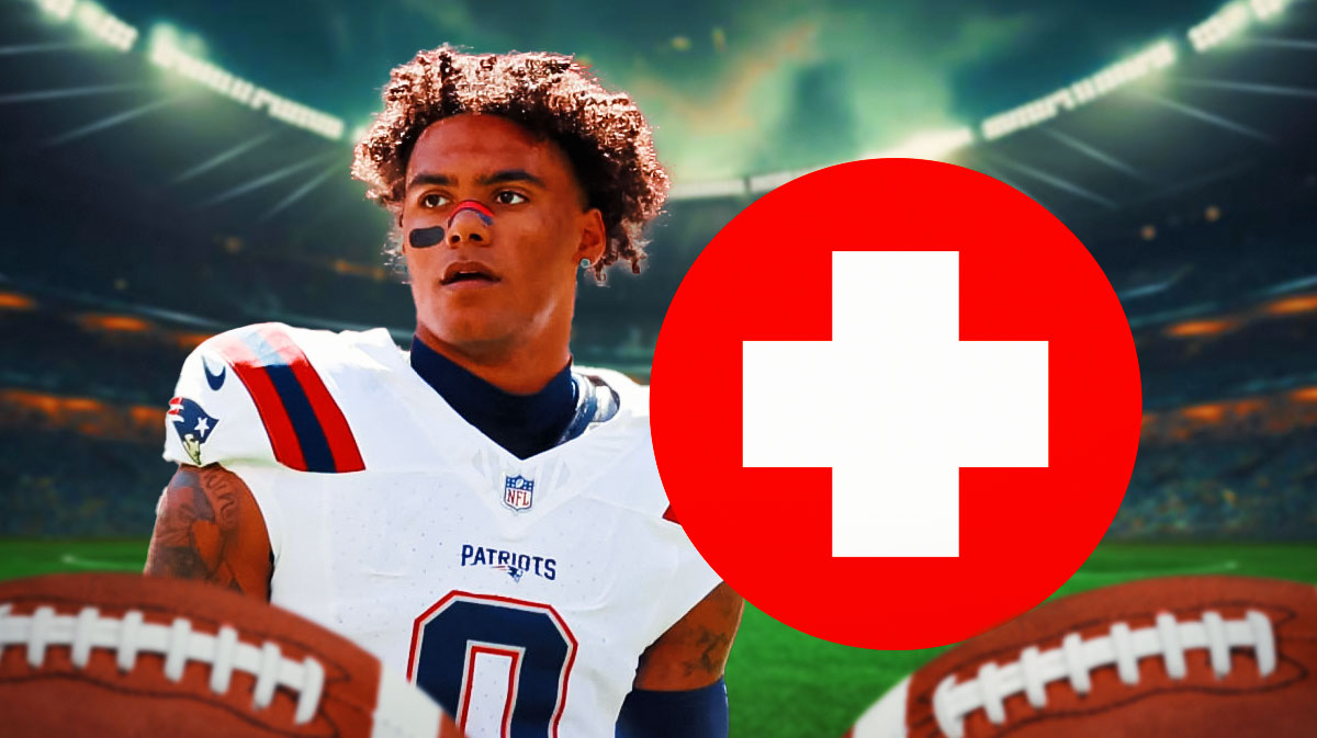 Patriots Christian Gonzalez with medical red cross