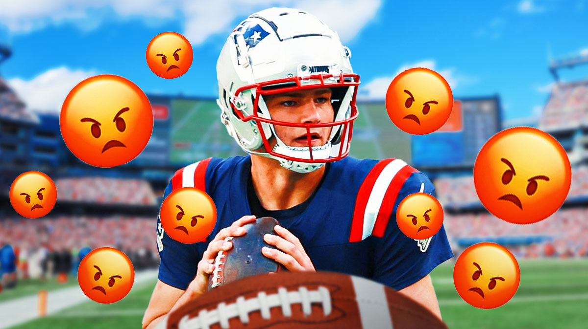 Drake Maye with a bunch of angry emojis in the background