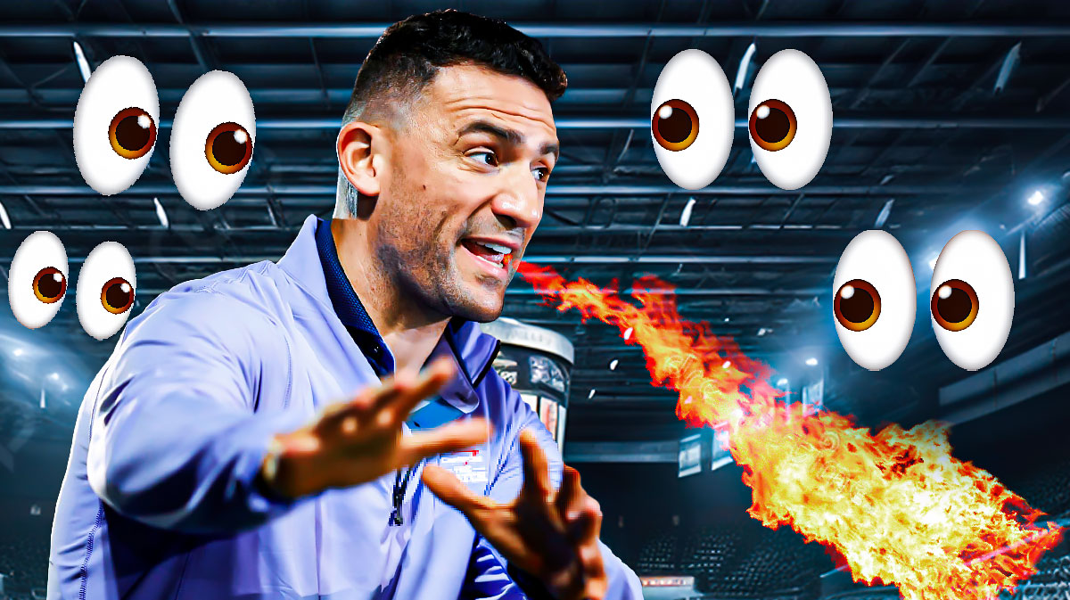 Paul Bissonnette breathing fire with a bunch of the big eyes emojis in the background