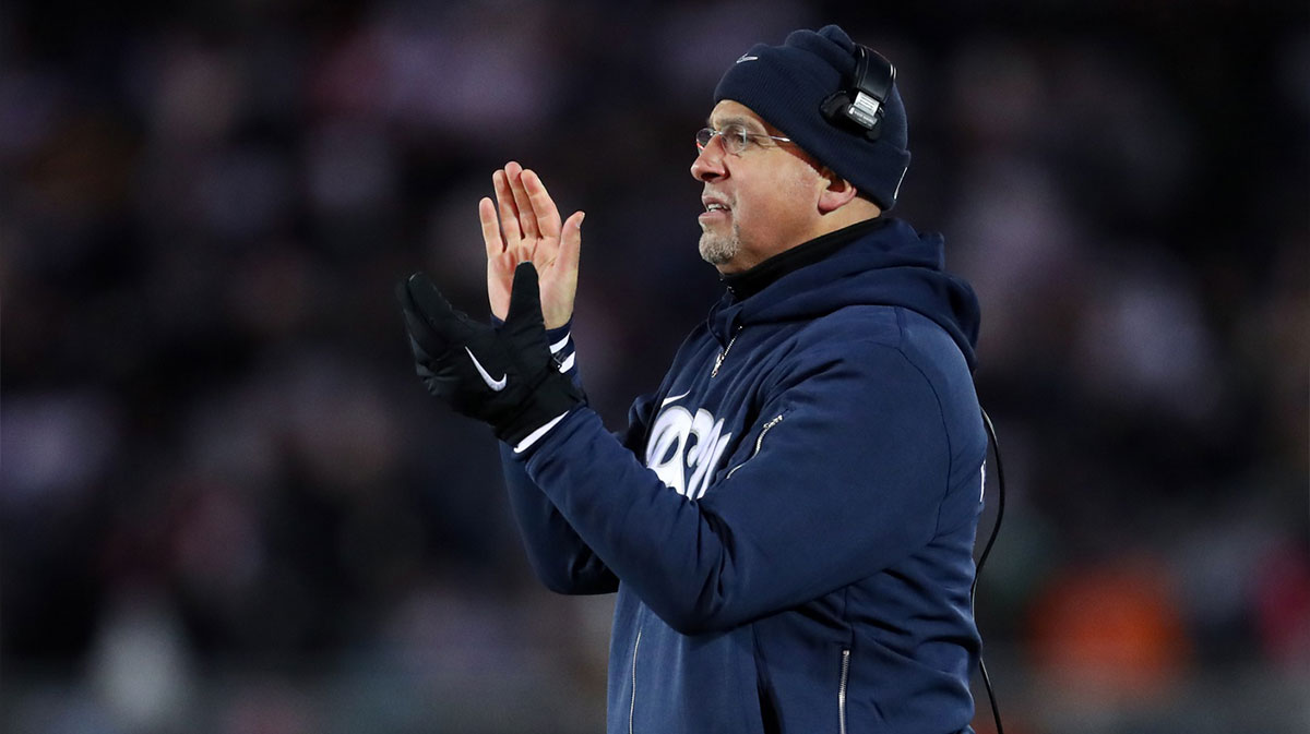Penn State Nittany Lions head coach James Franklin claps from the sideline during the second quarter against the Maryland Terrapins at Beaver Stadium. Penn State won 44-7.