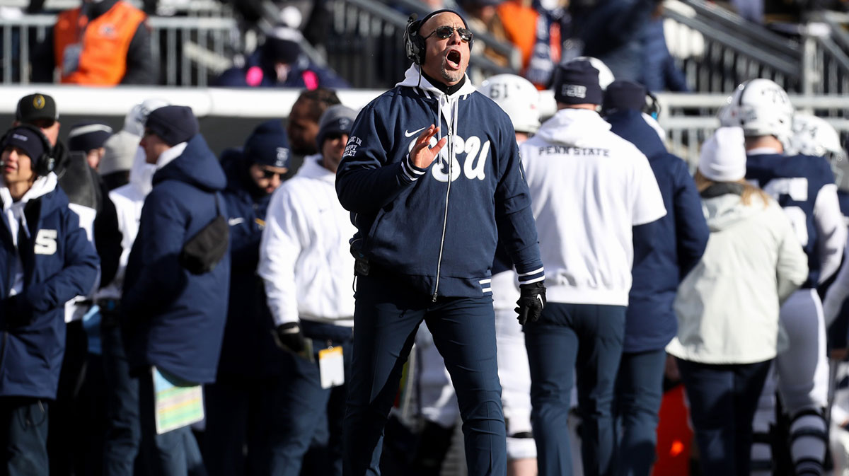 Penn State Nittany Lions head coach James Franklin reacts from the sideline during the second quarter against the Southern Methodist Mustangs in the first round of the College Football Playoff at Beaver Stadium