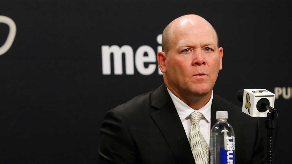 Purdue football head coach Barry Odom addresses the media Tuesday, Dec. 10, 2024, during the welcoming of Odom at Mackey Arena in West Lafayette, Ind.