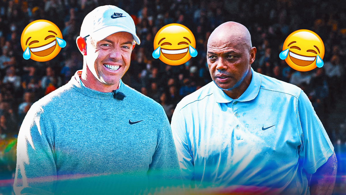 Rory McIlroy and Charles Barkley surrounded by laughing emojis
