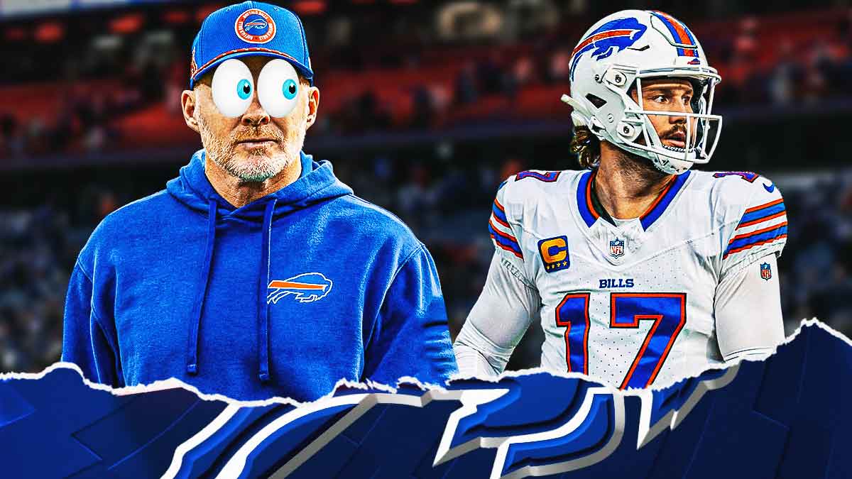 Sean McDermott (with bulging eyes) looks at Josh Allen