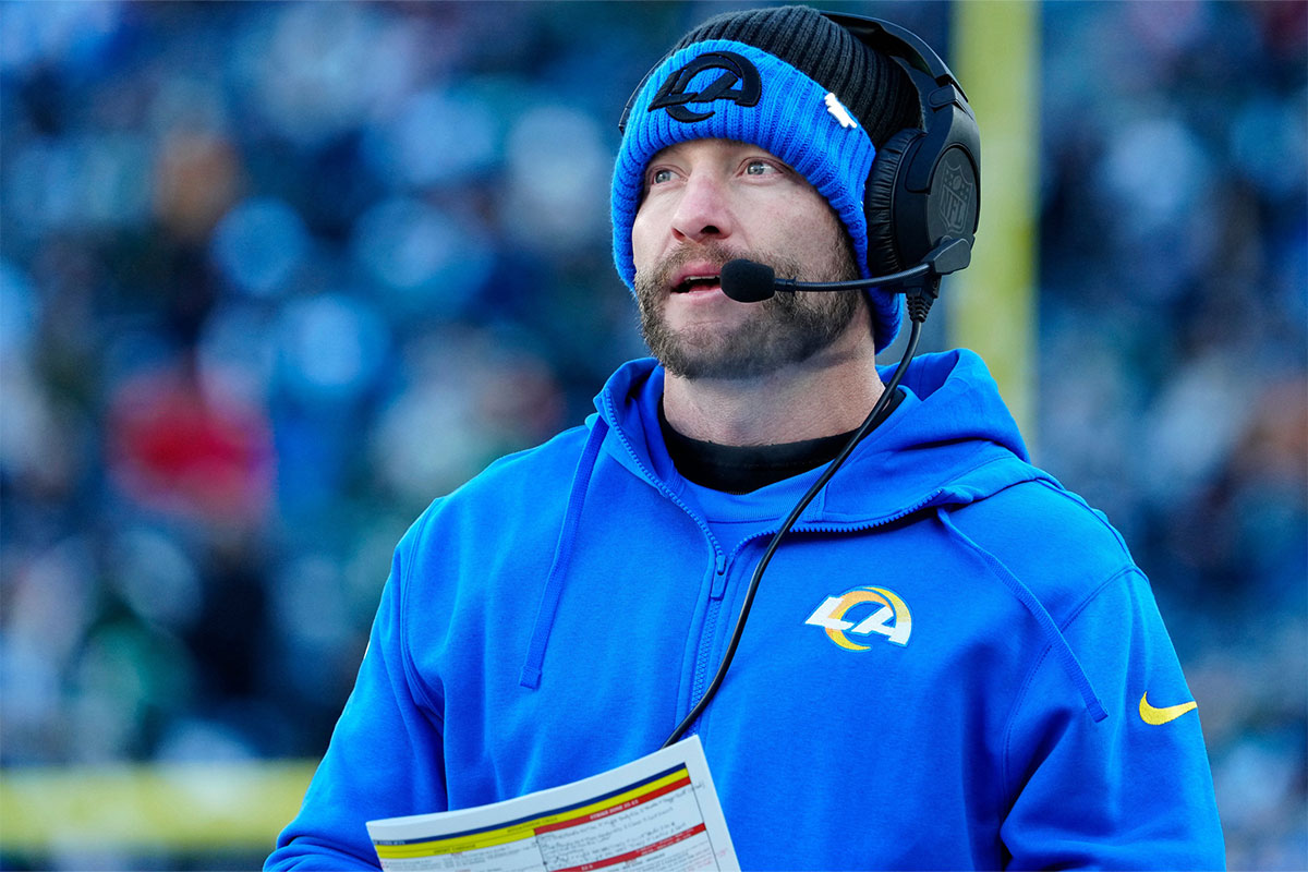 Los Angeles Rams Head Coach, Sean McCVay is shown as he watches his team play during the second quarter, Sunday, December 22, 2024, in East Rutherford.