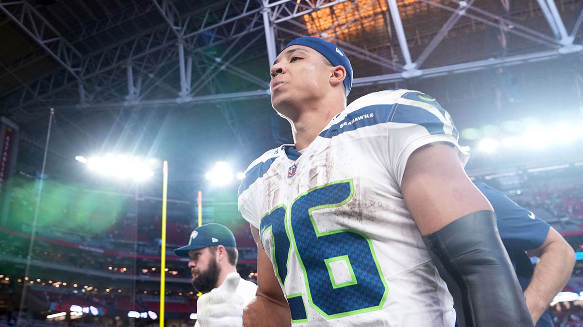  Seattle Seahawks running back Zach Charbonnet (26) leaves the field after the game against the Arizona Cardinals at State Farm Stadium.