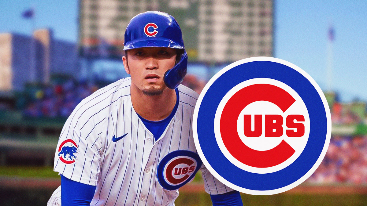 Seiya Suzuki next to Cubs logo.