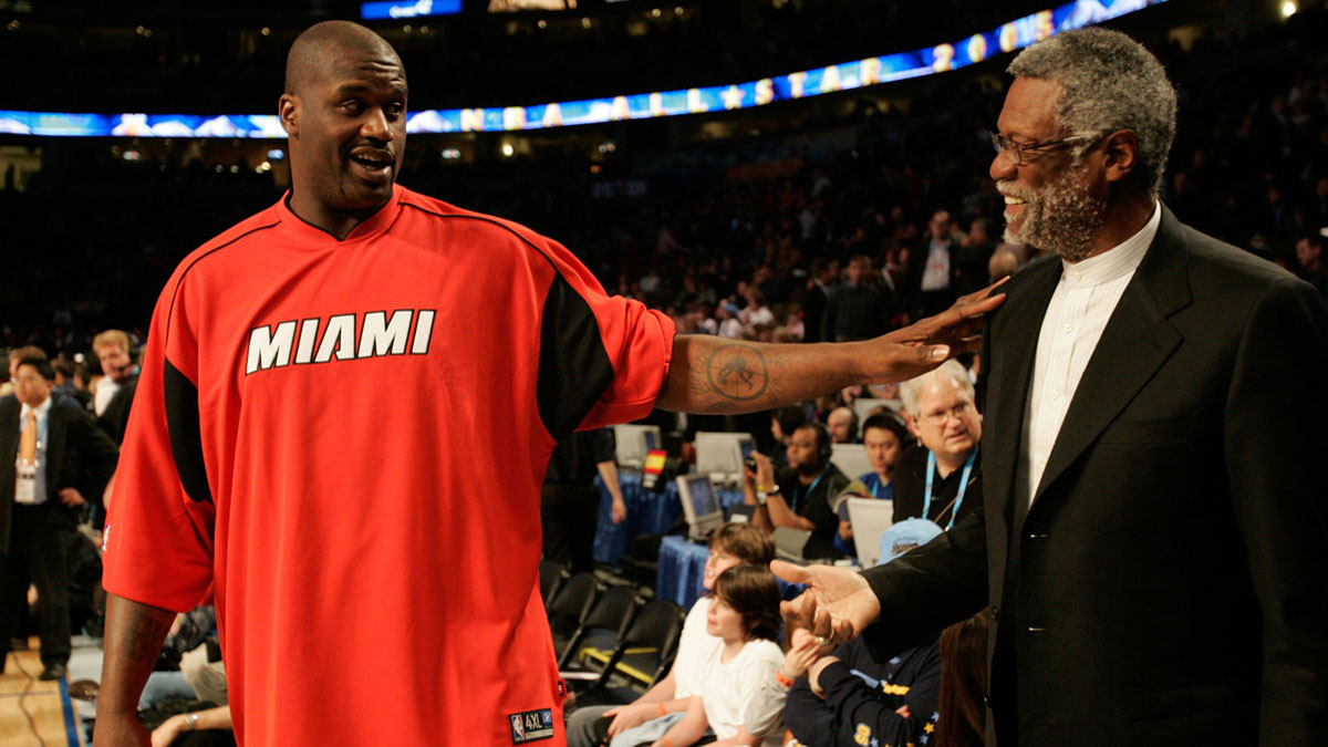 NBA All-Star Game - Shakuille O'Neal Chats With Legend Bill Russell before All-Star Games.