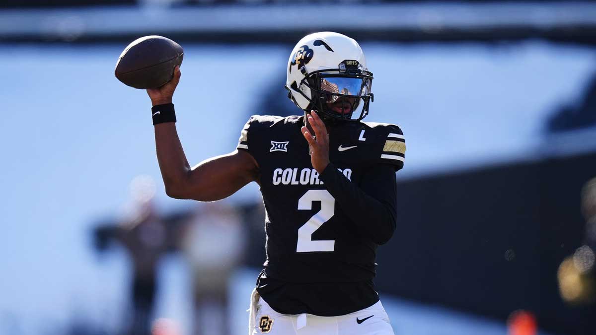 Nov 29, 2024; Boulder, Colorado, USA; Colorado Buffaloes quarterback Shedeur Sanders (2) prepares to pass the ball in the third quarter against the Oklahoma State Cowboys at Folsom Field.