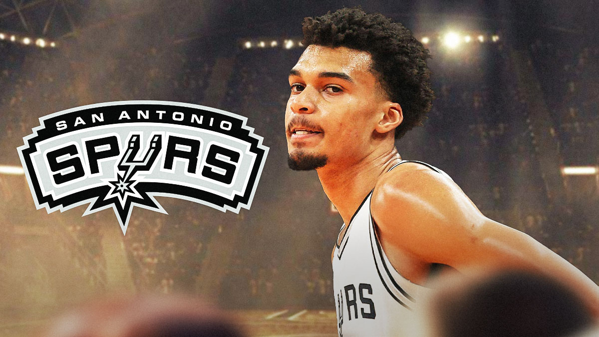 Featured Image: Victor Wembanyama image where he's grimmacing or in some kind of pain, Spurs logo