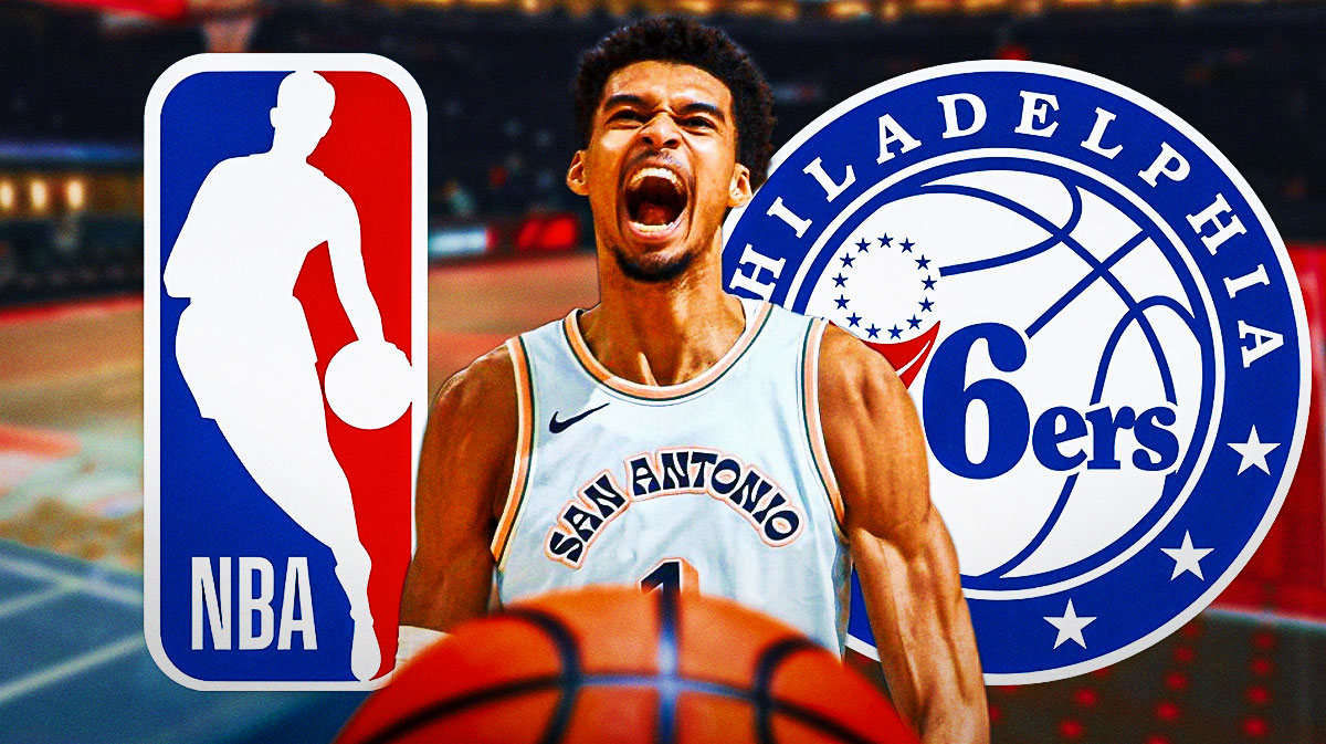 Victor Wembanyama image; NBA Western Conference Player of the Week logo, if not NBA logo; Philadelphia 76ers logo