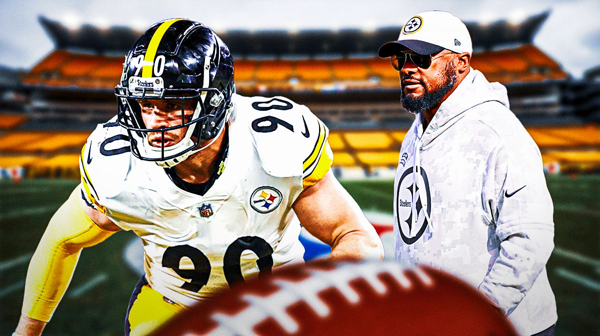Photo: Mike Tomlin looking at T.J. Watt in action in Steelers jersey