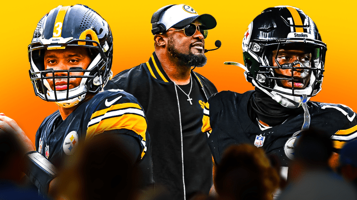 Steelers' Mike Tomlin, Russell Wilson, George Pickens after loss to Chiefs in Week 17.