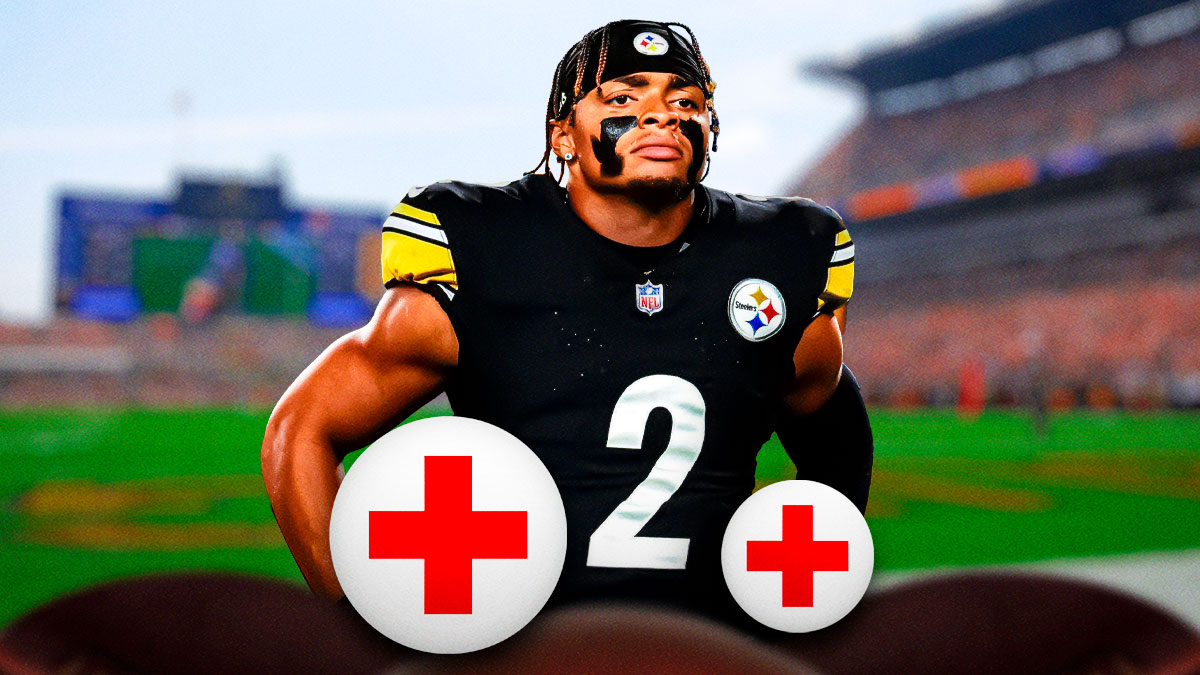 Justin Fields (Steelers) with pain symbol over his stomach