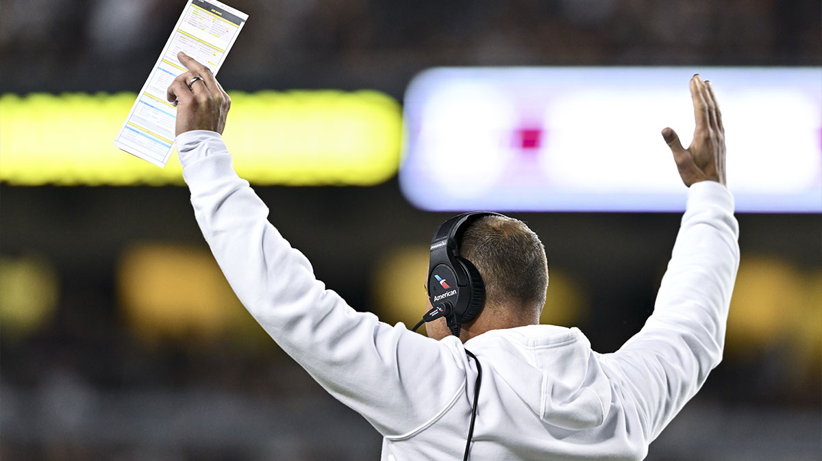 Texas Longhorns head coach Steve Sarkisian reacts during the second quarter against the Texas A&M Aggies. The Longhorns defeated the Aggies 17-7 at Kyle Field.
