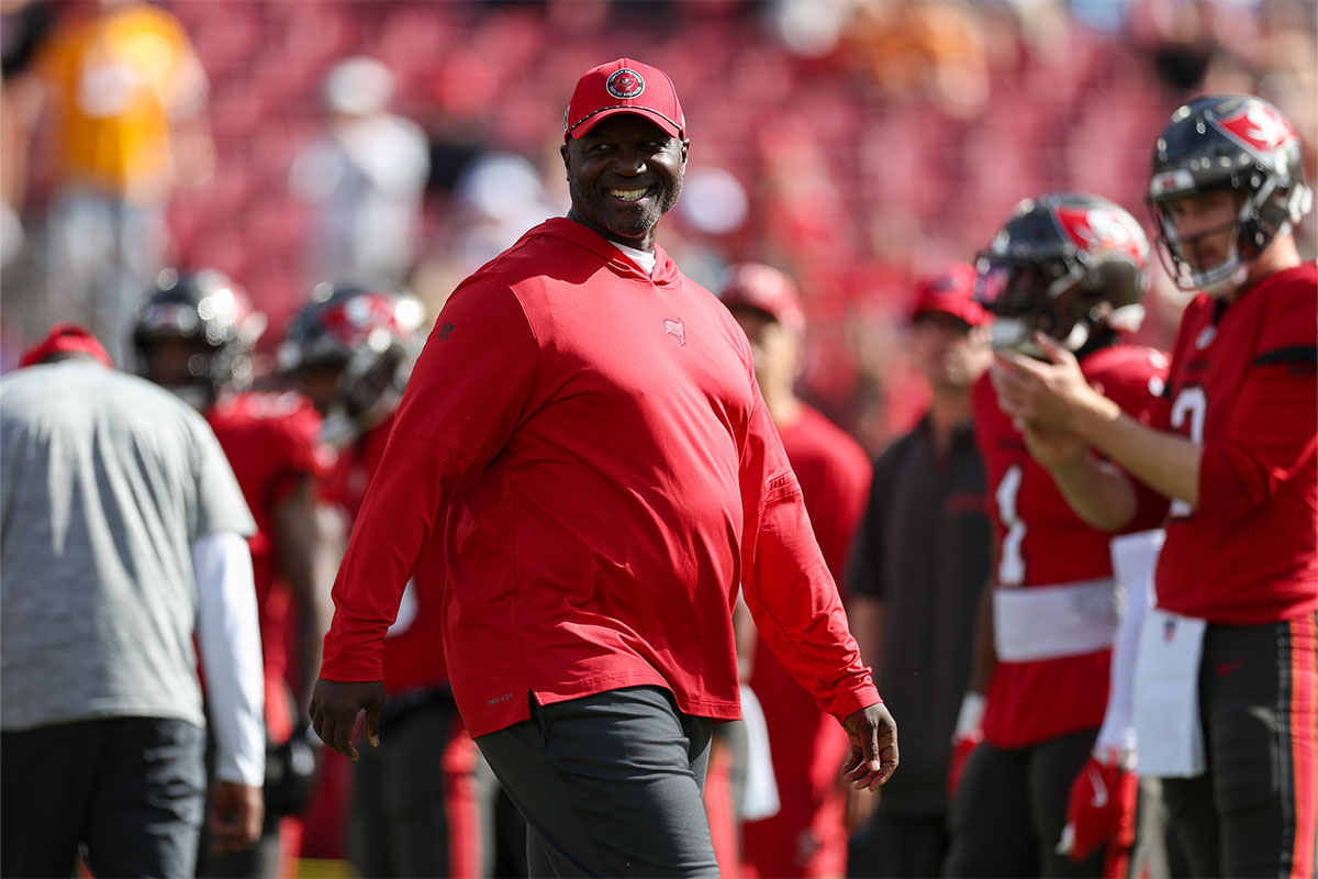 Tampa Bay Buccaneers head coach Todd Bowles looks on before a game against the Carolina Panthers at Raymond James Stadium.