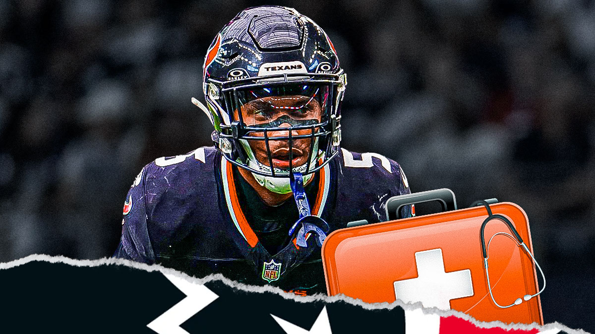 Photo: Jalen Pitre in action in Texans jersey with medical kit beside him
