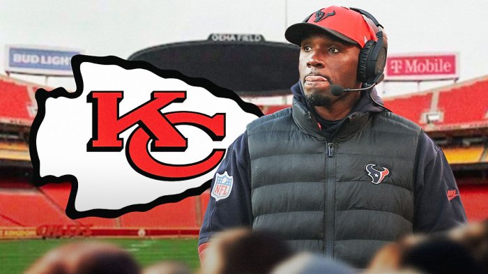 Chiefs, Texans HC DeMeco Ryans, Arrowhead Stadium in back