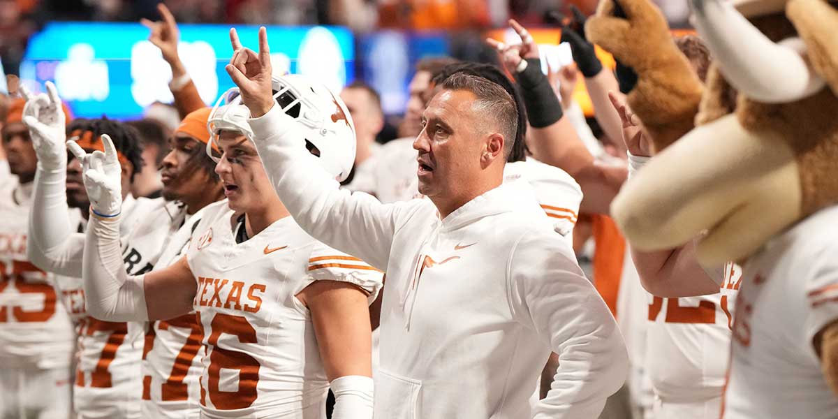 Texas Longhorns head coach Steve Sarkisian reacts after losing in overtime against the Georgia Bulldogs in the 2024 SEC Championship game at Mercedes-Benz Stadium.