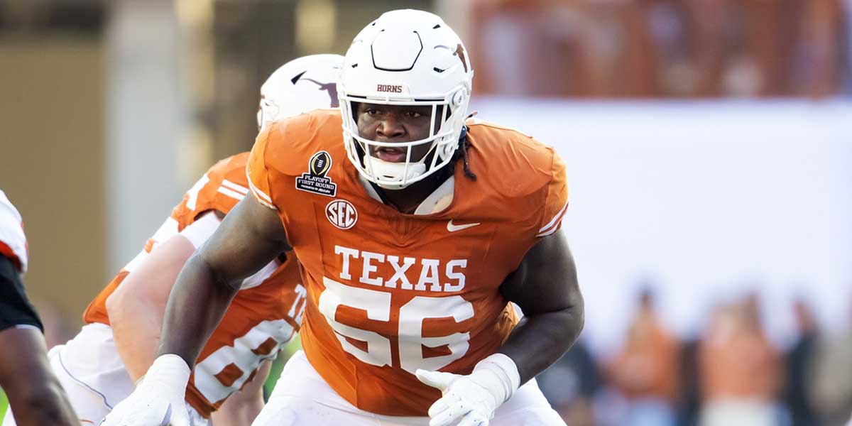 Texas Longhorns offensive lineman Cameron Williams (56) against the Clemson Tigers during the CFP National playoff first round at Darrell K Royal-Texas Memorial Stadium.