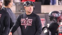 Texas Tech football coach Joey McGuire looks on against Colorado in a Big 12 game Saturday, Nov. 9, 2024, at Jones AT&T Stadium.