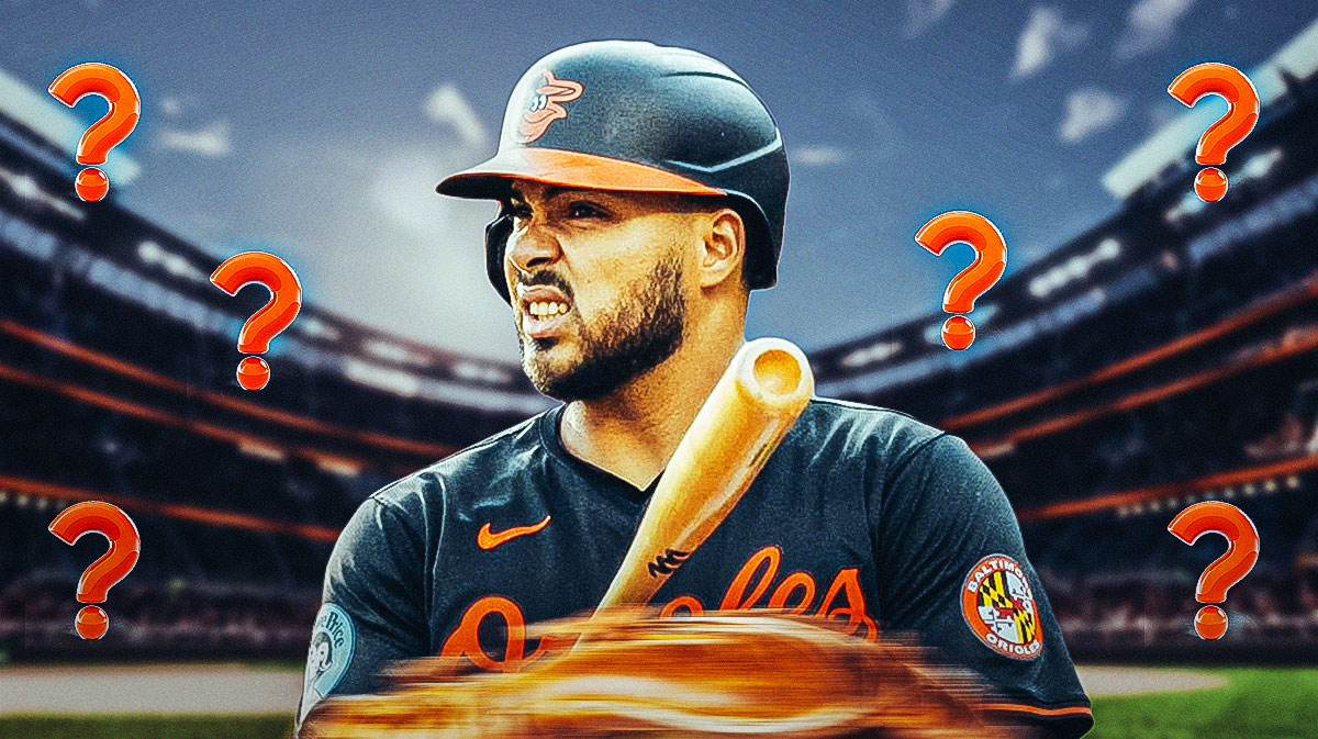Anthony Santander with question mark logo on hat free agency