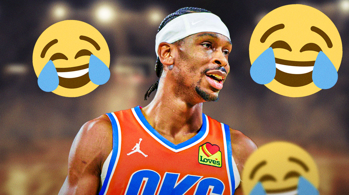 Shai Gilgeous-Alexander with a bunch of crying laughing emojis around him