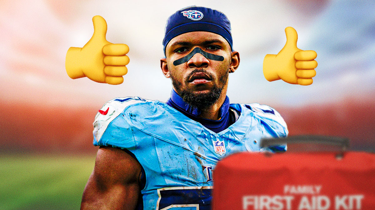 Titans' Tony Pollard with a first aid kit and thumbs up emojis