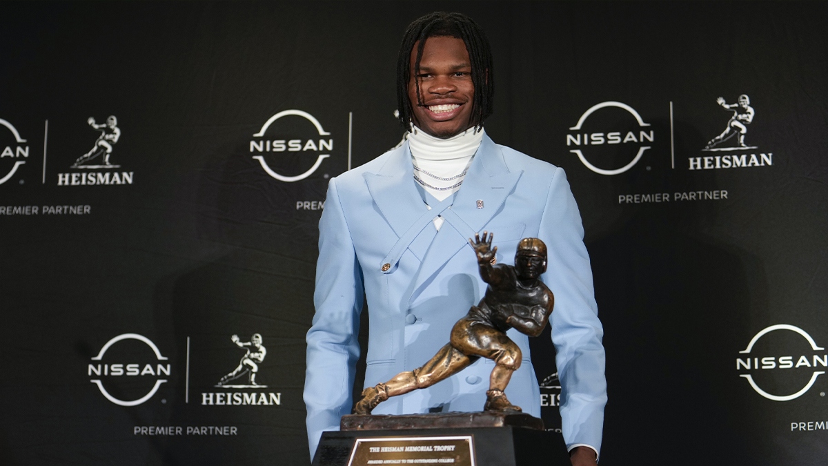 Colorado Buffaloes wide receiver/cornerback Travis Hunter poses for a photo during a press conference before the 2024 Heisman Trophy Presentation.