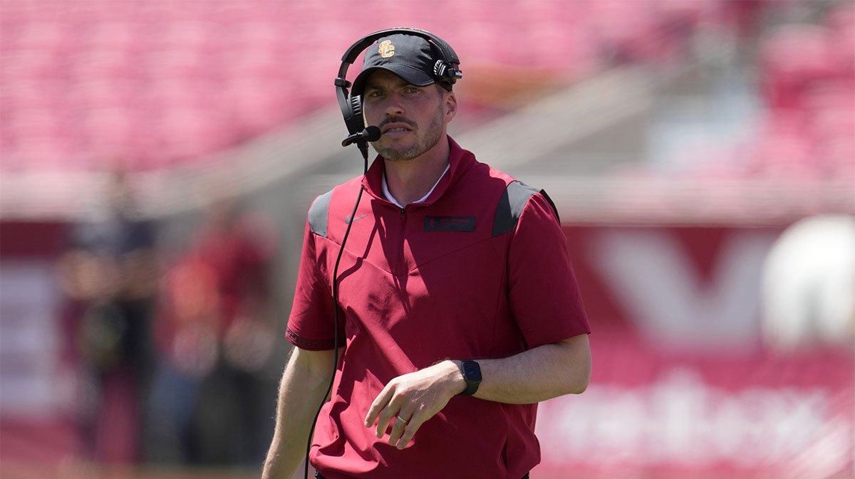 Southern California Trojans defensive coordinator Alex Grinch during the spring game at the Los Angeles Memorial Coliseum.