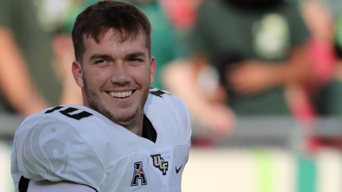UCF Knights quarterback McKenzie Milton (10) smiles prior to the game against the South Florida Bulls at Raymond James Stadium.