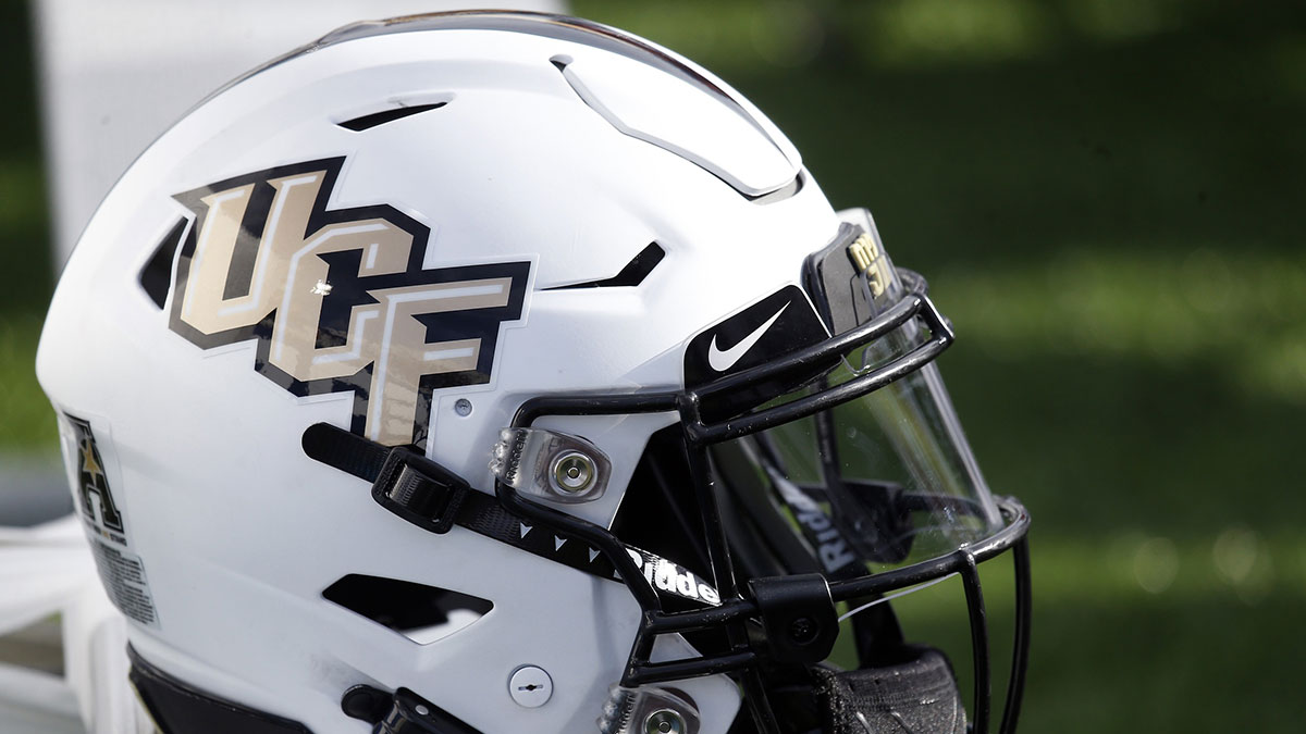 UCF Knights helmet on the sideline against the Memphis Tigers at Liberty Bowl Memorial Stadium.